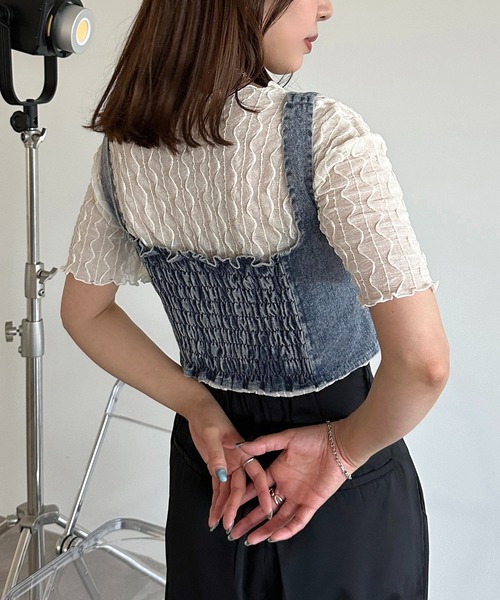 apres jour mignon(アプレジュールミニョン)の「シアートップス×デニムビスチェセット【ZOZOTOWN限定アイテム】(その他トップス・レディース・ブルー/ブラック・X-LARGE/フリー)」の13枚目の写真