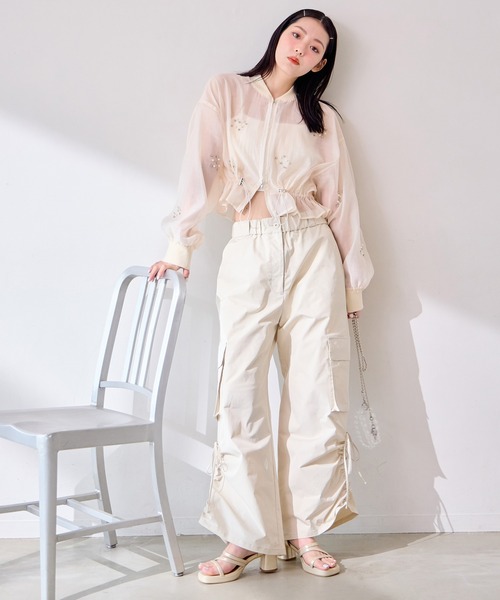 one after another NICE CLAUP(ワンアフターアナザーナイスクラップ)の「ビジューシアーブルゾン(ブルゾン・レディース・アイボリー/ピンク系その他・FREE)」の10枚目の写真
