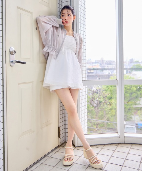 one after another NICE CLAUP(ワンアフターアナザーナイスクラップ)の「ビジューシアーブルゾン(ブルゾン・レディース・アイボリー/ピンク系その他・FREE)」の12枚目の写真