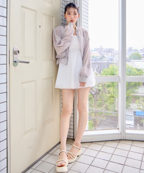 one after another NICE CLAUP(ワンアフターアナザーナイスクラップ)の「ビジューシアーブルゾン(ブルゾン・レディース・アイボリー/ピンク系その他・FREE)」の13枚目の写真
