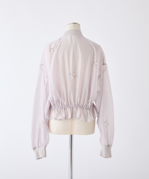 one after another NICE CLAUP(ワンアフターアナザーナイスクラップ)の「ビジューシアーブルゾン(ブルゾン・レディース・アイボリー/ピンク系その他・FREE)」の4枚目の写真