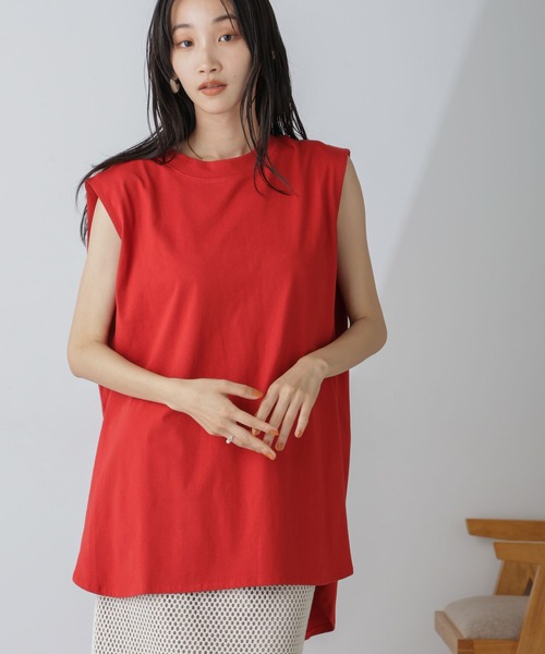 NANO universe（ナノユニバース）の「ショルダータックノースリーブカットトップス（Tシャツ/カットソー・レディース・レッド/ホワイト/ブラック・FREE）」の3枚目の写真