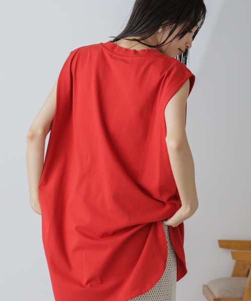 NANO universe（ナノユニバース）の「ショルダータックノースリーブカットトップス（Tシャツ/カットソー・レディース・レッド/ホワイト/ブラック・FREE）」の5枚目の写真