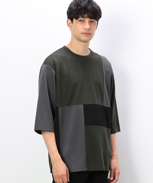 COMME CA ISM（コムサイズム）の「７分袖 カラーブロック パッチワークＴシャツ（Tシャツ/カットソー・メンズ・ホワイト/ブラック/カーキ・MEDIUM/LARGE/X-LARGE）」の3枚目の写真