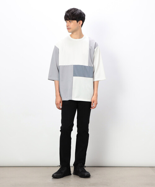 COMME CA ISM（コムサイズム）の「７分袖 カラーブロック パッチワークＴシャツ（Tシャツ/カットソー・メンズ・ホワイト/ブラック/カーキ・MEDIUM/LARGE/X-LARGE）」の9枚目の写真