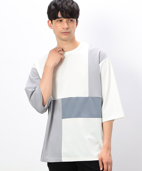 COMME CA ISM（コムサイズム）の「７分袖 カラーブロック パッチワークＴシャツ（Tシャツ/カットソー・メンズ・ホワイト/ブラック/カーキ・MEDIUM/LARGE/X-LARGE）」の10枚目の写真