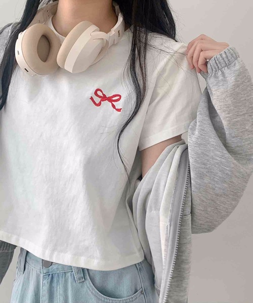 Nyu(ニュウ)の「リボンデザインTシャツ(Tシャツ/カットソー・レディース・アイボリー/ホワイト・FREE)」の10枚目の写真