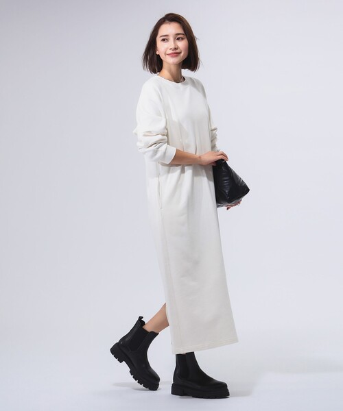 B:MING by BEAMS（ビーミングバイビームス）の「袖フォルム 裏毛 ワンピース（ワンピース・レディース・ホワイト系その他5/チャコールグレー/ブラック・MEDIUM/SMALL）」の2枚目の写真