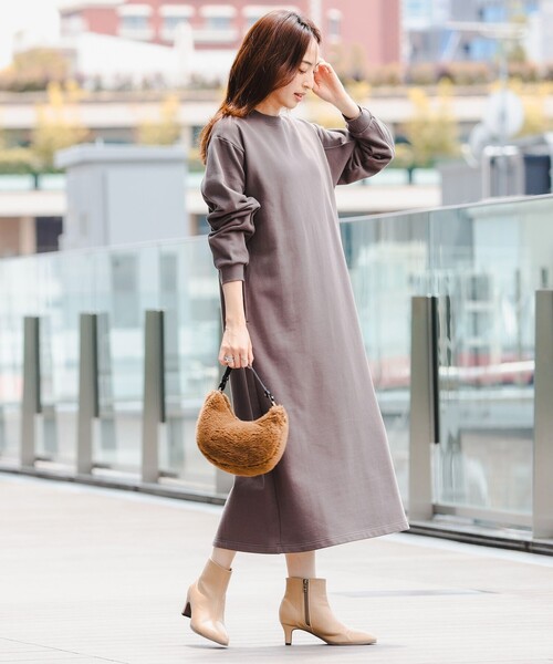 B:MING by BEAMS（ビーミングバイビームス）の「袖フォルム 裏毛 ワンピース（ワンピース・レディース・ホワイト系その他5/チャコールグレー/ブラック・MEDIUM/SMALL）」の5枚目の写真