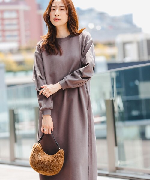 B:MING by BEAMS（ビーミングバイビームス）の「袖フォルム 裏毛 ワンピース（ワンピース・レディース・ホワイト系その他5/チャコールグレー/ブラック・MEDIUM/SMALL）」の9枚目の写真