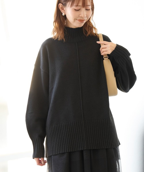 ROPE' PICNIC（ロペピクニック）の「センターラインミドル丈ハイネックニットプルオーバー/帯電防止・洗濯機OK・リンクコーデ（ニット/セーター・レディース・ライトグレー/レッド/キナリ/ブラック/ブルー系その他4/ブルー系その他5・38）」の3枚目の写真