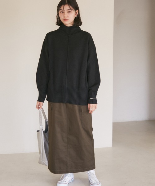 ROPE' PICNIC（ロペピクニック）の「センターラインミドル丈ハイネックニットプルオーバー/帯電防止・洗濯機OK・リンクコーデ（ニット/セーター・レディース・ライトグレー/レッド/キナリ/ブラック/ブルー系その他4/ブルー系その他5・38）」の18枚目の写真