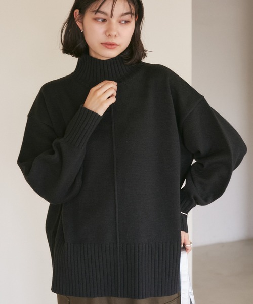 ROPE' PICNIC（ロペピクニック）の「センターラインミドル丈ハイネックニットプルオーバー/帯電防止・洗濯機OK・リンクコーデ（ニット/セーター・レディース・ライトグレー/レッド/キナリ/ブラック/ブルー系その他4/ブルー系その他5・38）」の15枚目の写真