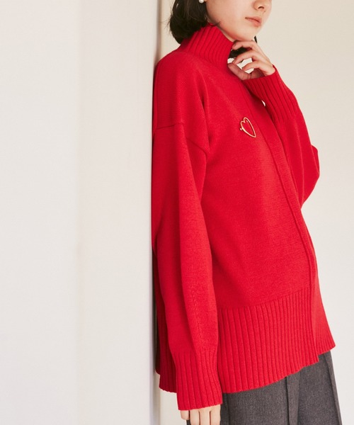 ROPE' PICNIC（ロペピクニック）の「センターラインミドル丈ハイネックニットプルオーバー/帯電防止・洗濯機OK・リンクコーデ（ニット/セーター・レディース・ライトグレー/レッド/キナリ/ブラック/ブルー系その他4/ブルー系その他5・38）」の22枚目の写真