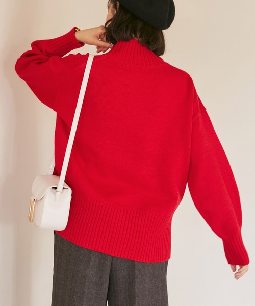 ROPE' PICNIC（ロペピクニック）の「センターラインミドル丈ハイネックニットプルオーバー/帯電防止・洗濯機OK・リンクコーデ（ニット/セーター・レディース・ライトグレー/レッド/キナリ/ブラック/ブルー系その他4/ブルー系その他5・38）」の21枚目の写真