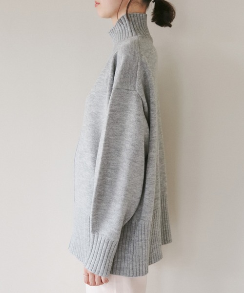 ROPE' PICNIC（ロペピクニック）の「センターラインミドル丈ハイネックニットプルオーバー/帯電防止・洗濯機OK・リンクコーデ（ニット/セーター・レディース・ライトグレー/レッド/キナリ/ブラック/ブルー系その他4/ブルー系その他5・38）」の19枚目の写真