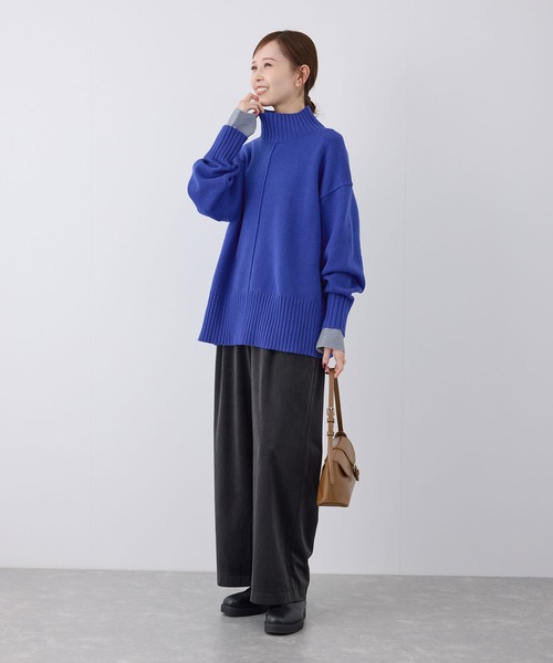 ROPE' PICNIC（ロペピクニック）の「センターラインミドル丈ハイネックニットプルオーバー/帯電防止・洗濯機OK・リンクコーデ（ニット/セーター・レディース・ライトグレー/レッド/キナリ/ブラック/ブルー系その他4/ブルー系その他5・38）」の8枚目の写真