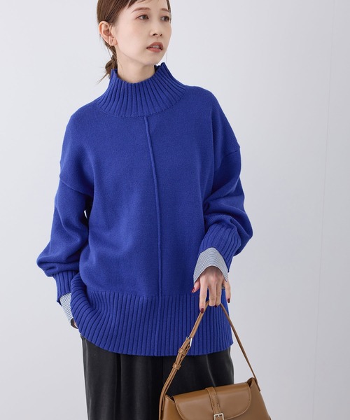 ROPE' PICNIC（ロペピクニック）の「センターラインミドル丈ハイネックニットプルオーバー/帯電防止・洗濯機OK・リンクコーデ（ニット/セーター・レディース・ライトグレー/レッド/キナリ/ブラック/ブルー系その他4/ブルー系その他5・38）」の9枚目の写真