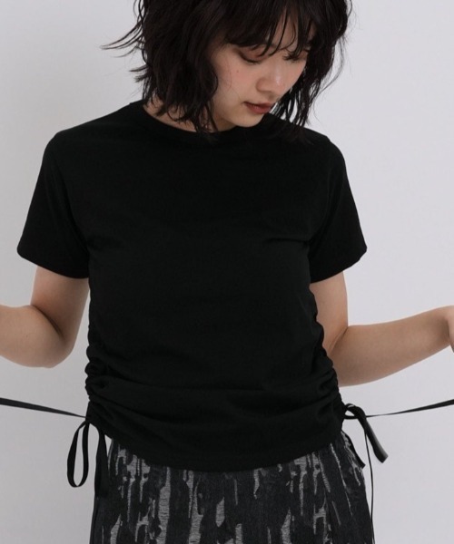 Enewd nina（エニュードニーナ）の「【ZOZO限定】リボン ドロー Tシャツ トップス カットソー 半袖 ギャザー（Tシャツ/カットソー・レディース・ホワイト/ブラック/グレー・FREE）」の2枚目の写真