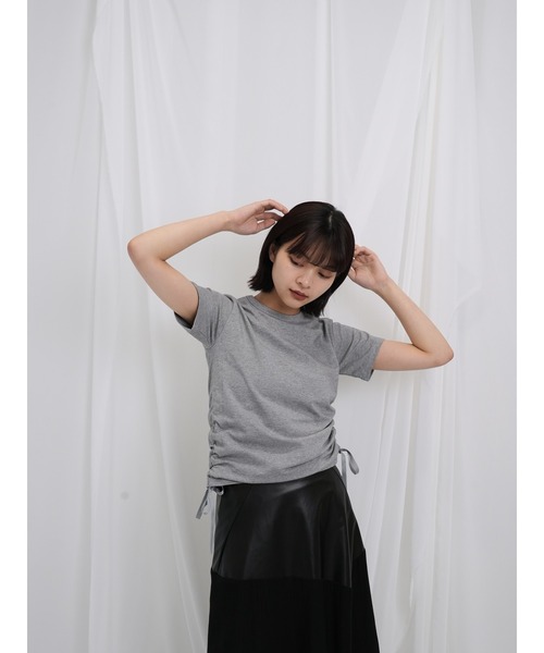 Enewd nina（エニュードニーナ）の「【ZOZO限定】リボン ドロー Tシャツ トップス カットソー 半袖 ギャザー（Tシャツ/カットソー・レディース・ホワイト/ブラック/グレー・FREE）」の9枚目の写真