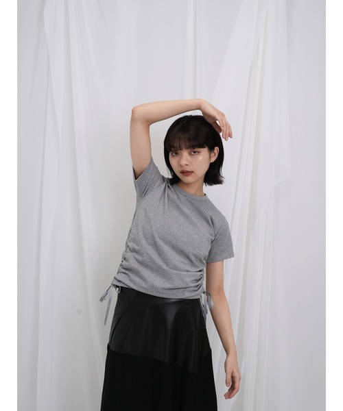 Enewd nina（エニュードニーナ）の「【ZOZO限定】リボン ドロー Tシャツ トップス カットソー 半袖 ギャザー（Tシャツ/カットソー・レディース・ホワイト/ブラック/グレー・FREE）」の11枚目の写真