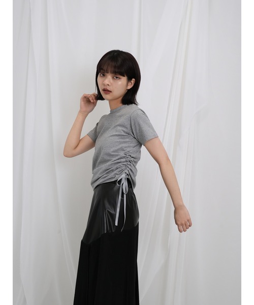 Enewd nina（エニュードニーナ）の「【ZOZO限定】リボン ドロー Tシャツ トップス カットソー 半袖 ギャザー（Tシャツ/カットソー・レディース・ホワイト/ブラック/グレー・FREE）」の14枚目の写真