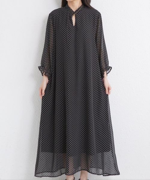 MAISON DE THERESE(メゾン ド テレーズ)の「5分袖水玉ロングワンピース(ワンピース・レディース・ブラック・M)」の3枚目の写真