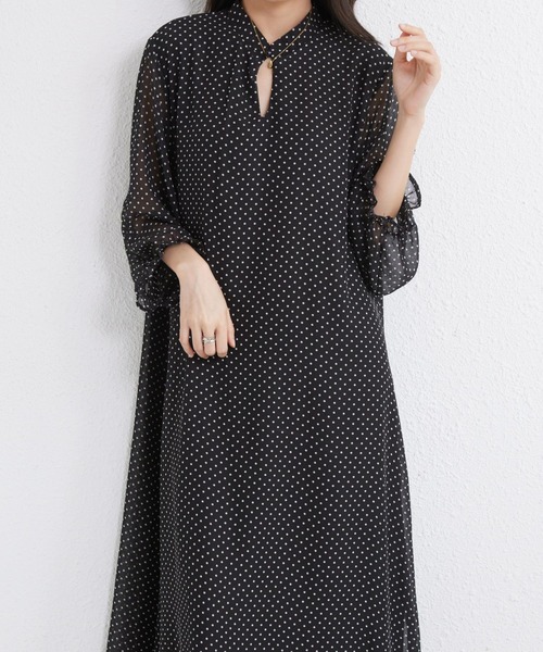 MAISON DE THERESE(メゾン ド テレーズ)の「5分袖水玉ロングワンピース(ワンピース・レディース・ブラック・M)」の4枚目の写真