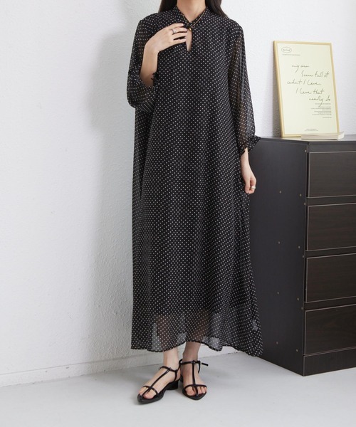 MAISON DE THERESE(メゾン ド テレーズ)の「5分袖水玉ロングワンピース(ワンピース・レディース・ブラック・M)」の5枚目の写真