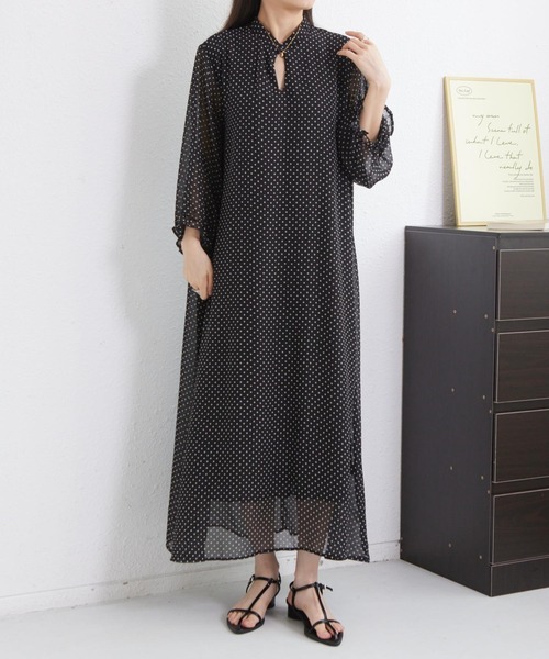 MAISON DE THERESE(メゾン ド テレーズ)の「5分袖水玉ロングワンピース(ワンピース・レディース・ブラック・M)」の6枚目の写真