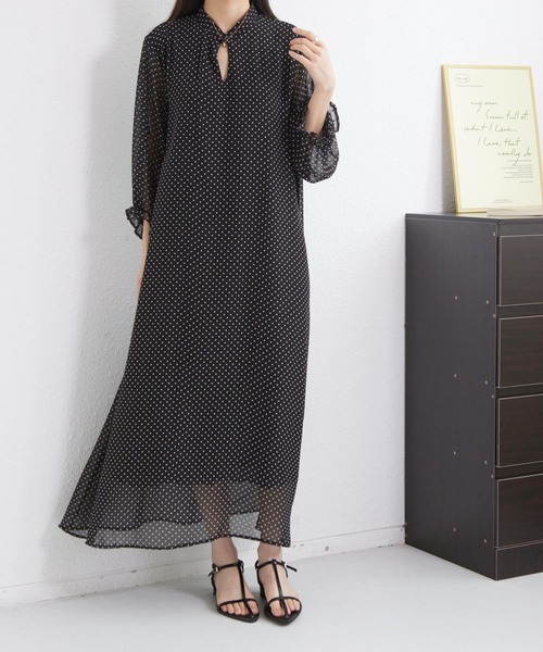 MAISON DE THERESE(メゾン ド テレーズ)の「5分袖水玉ロングワンピース(ワンピース・レディース・ブラック・M)」の7枚目の写真