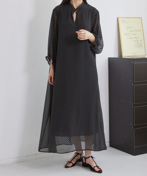 MAISON DE THERESE(メゾン ド テレーズ)の「5分袖水玉ロングワンピース(ワンピース・レディース・ブラック・M)」の8枚目の写真