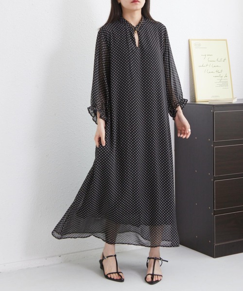 MAISON DE THERESE(メゾン ド テレーズ)の「5分袖水玉ロングワンピース(ワンピース・レディース・ブラック・M)」の9枚目の写真