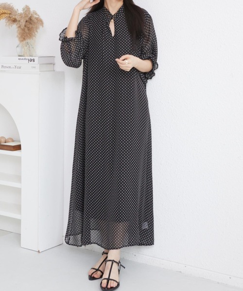 MAISON DE THERESE(メゾン ド テレーズ)の「5分袖水玉ロングワンピース(ワンピース・レディース・ブラック・M)」の11枚目の写真