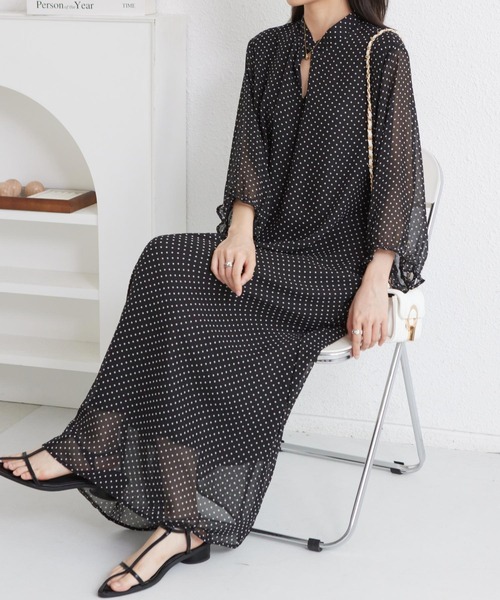 MAISON DE THERESE(メゾン ド テレーズ)の「5分袖水玉ロングワンピース(ワンピース・レディース・ブラック・M)」の13枚目の写真