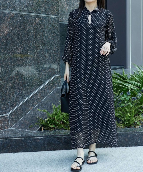 MAISON DE THERESE(メゾン ド テレーズ)の「5分袖水玉ロングワンピース(ワンピース・レディース・ブラック・M)」の19枚目の写真