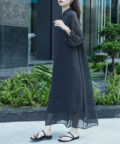 MAISON DE THERESE(メゾン ド テレーズ)の「5分袖水玉ロングワンピース(ワンピース・レディース・ブラック・M)」の21枚目の写真