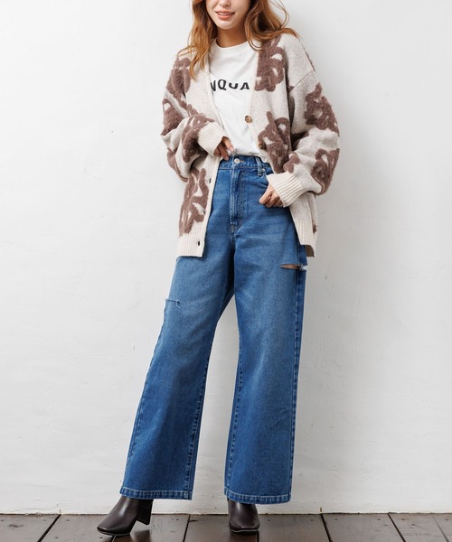 mili an deni(ミリアンデニ)の「ダメージストレートパンツ(デニムパンツ・レディース・ブラック/サックスブルー/ブルー・M)」の22枚目の写真