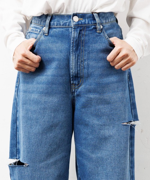 mili an deni(ミリアンデニ)の「ダメージストレートパンツ(デニムパンツ・レディース・ブラック/サックスブルー/ブルー・M)」の18枚目の写真