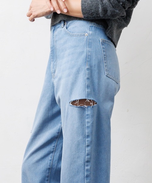 mili an deni(ミリアンデニ)の「ダメージストレートパンツ(デニムパンツ・レディース・ブラック/サックスブルー/ブルー・M)」の17枚目の写真