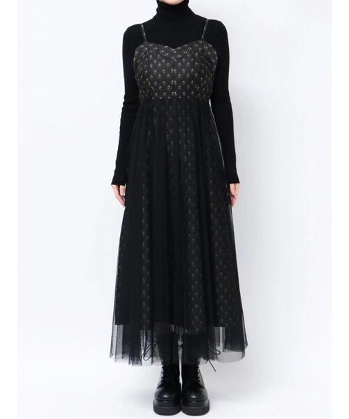 CALNAMUR(カルナムール)の「ジャガードシアーレイヤードドレス(ワンピース・レディース・ブラック/ネイビー・SMALL/MEDIUM)」の7枚目の写真