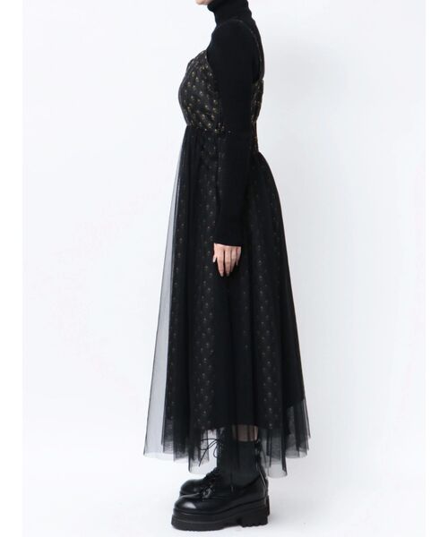 CALNAMUR(カルナムール)の「ジャガードシアーレイヤードドレス(ワンピース・レディース・ブラック/ネイビー・SMALL/MEDIUM)」の8枚目の写真