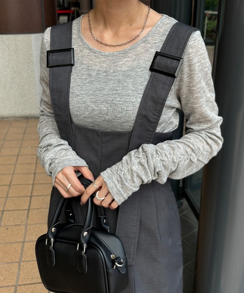 IRENE アイレネ 長袖 Tシャツ シャーリング ロン Tトップス