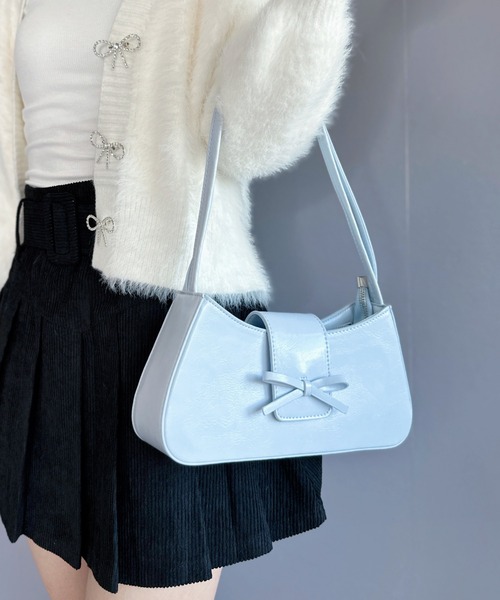 Silly（シリー）の「リボンポイントスクエアバッグ（ショルダーバッグ・レディース・アイボリー/ブラック/ライトブルー/ライトピンク/シルバー/レッド・FREE）」の10枚目の写真