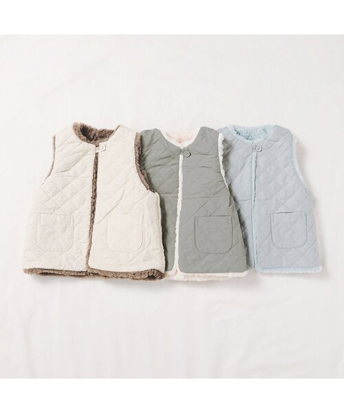apres les cours（アプレレクール）の「【WEB限定】リバーシブルファーベスト（ダウンベスト・キッズ・アイボリー/サックスブルー/ブラウン・80/90/100/110/120/130/140）」の13枚目の写真