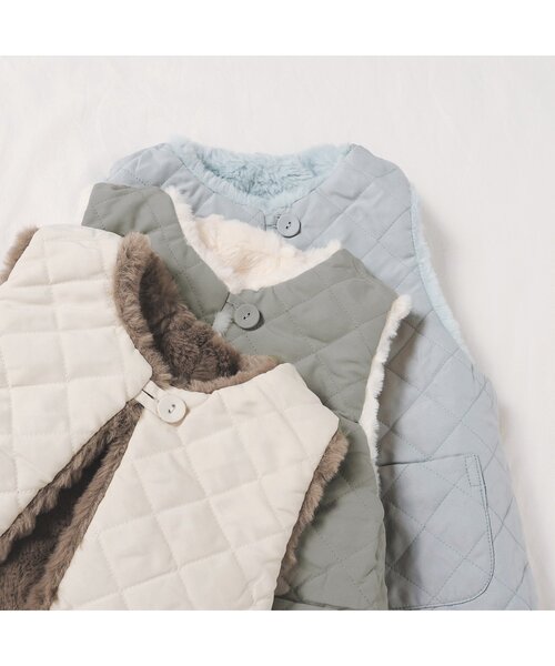 apres les cours（アプレレクール）の「【WEB限定】リバーシブルファーベスト（ダウンベスト・キッズ・アイボリー/サックスブルー/ブラウン・80/90/100/110/120/130/140）」の14枚目の写真