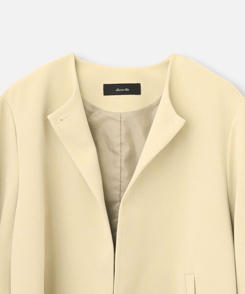 セール】ダブルクロスクルーネックAラインジャケット（ノーカラー