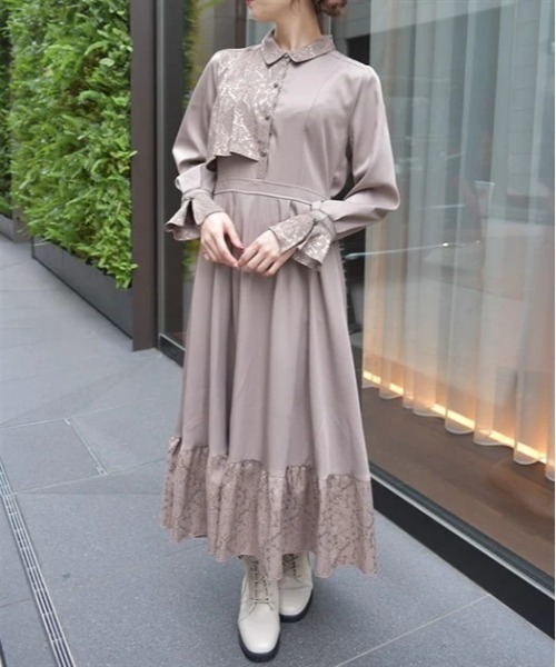 【セール】ジャカード切替ティアードワンピース（ワンピース）｜axes femme（アクシーズファム）