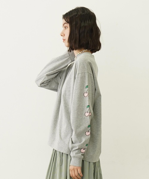 tシャツ ミルクフェド MILKFED SIDE CHERRIES WIDE LS TEE レディース トップス カットソー グレー ロンティ 長袖 MILKFED. tシャツ ミルクフェド MILKFED SIDE CHERRIES WIDE LS