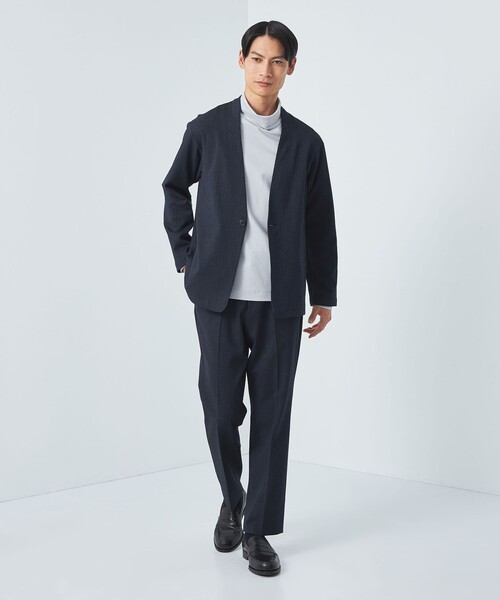 green label relaxing(グリーンレーベルリラクシング)の「A+ ポリエステルツイード 1B ノーカラー ジャケット -ウォッシャブル・ストレッチ・防シワ-(ノーカラージャケット・メンズ・ダークグリーン/ネイビー・S/M/L/XL)」の3枚目の写真